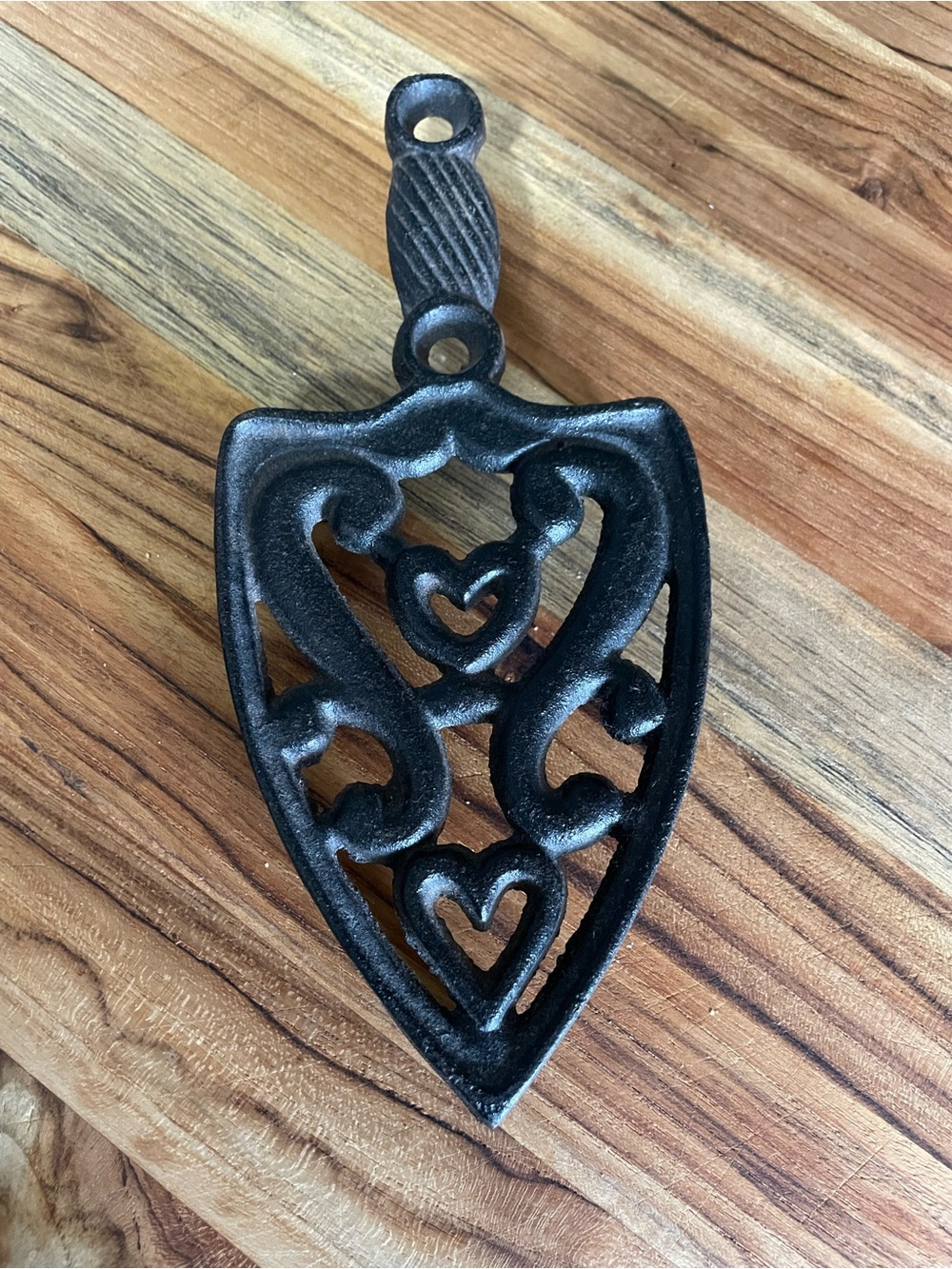 Wilton Black Cast Iron Trivet with Heart Cutouts